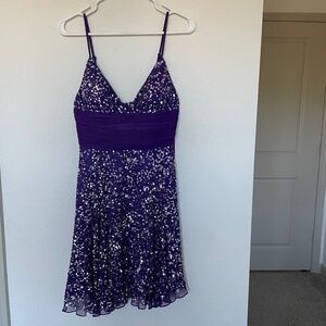 Scala Silk Beaded & Sequin Purple Dress with Adjustable Straps